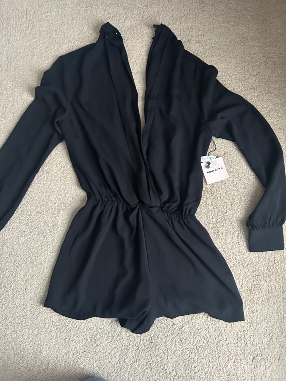 superdown Black Long-Sleeve Plunge Romper